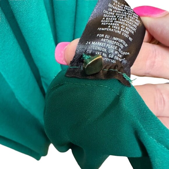 Anthropologie Dress Maeve Green Chiffon Valparaiso Bow Career Work Size 2 - Picture 8 of 9